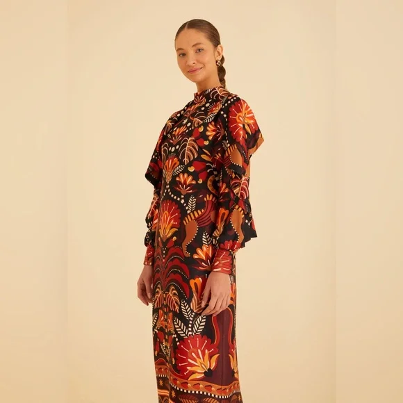 FARM RIO Red Nature Beauty Scarf Backless Midi Dress, Size Small, $270 - Picture 4 of 14